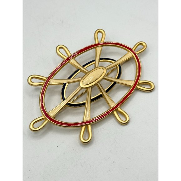 Vintage MJent Enamel gold brooch pin - Picture 2 of 5